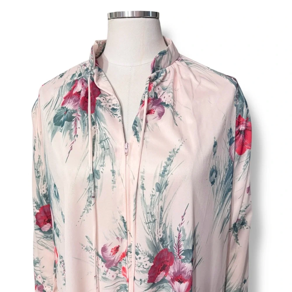 TRAVEL-LITE Pink Floral Zip Front Short Robe Cover Up VINTAGE